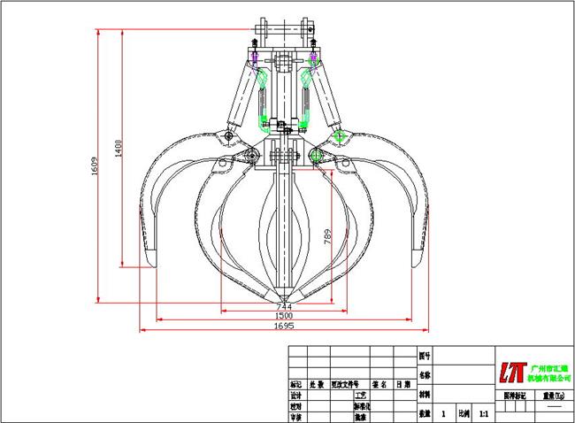 Excavator Mechanical Orange Peel Grab General Arrangement Drawing