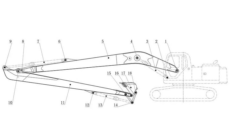 Excavator second section long reach boom manual